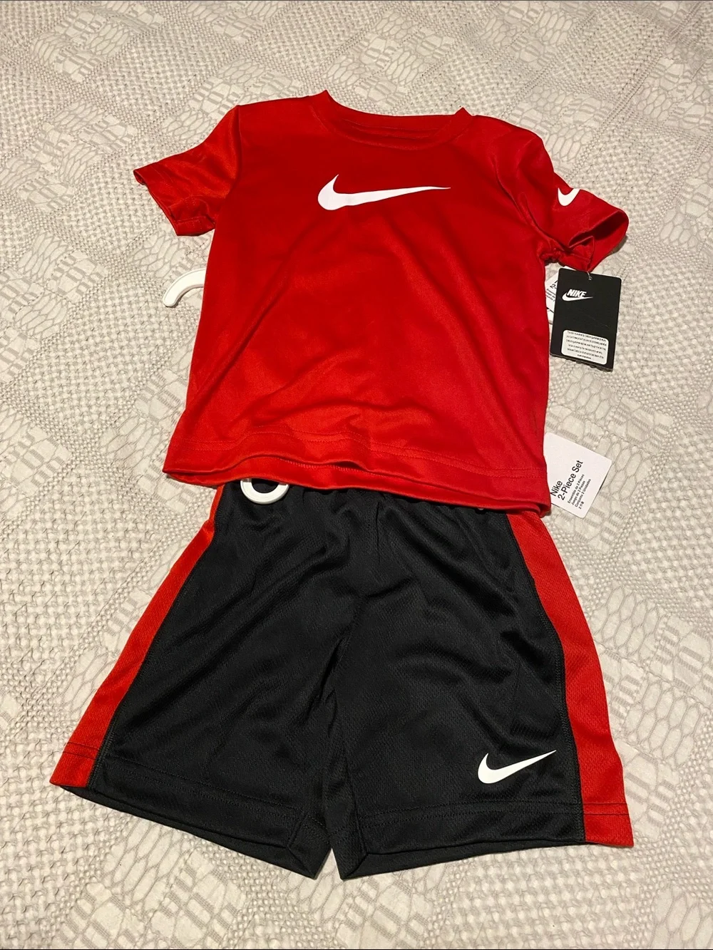Nike Red and Black Boys' Athletic Outfit with White Swoosh